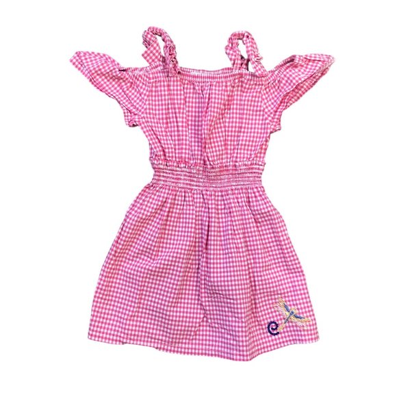 Flapdoodles Gingham Dragonfly Embroidered Dress Pink Cotton Sequin Girls Size 5 - Picture 1 of 9